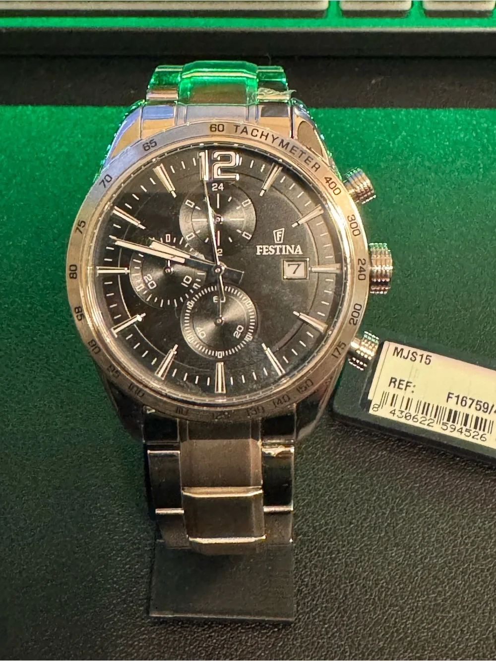 Men's Festina Quartz Black Stainless Steel Chronograph Watch